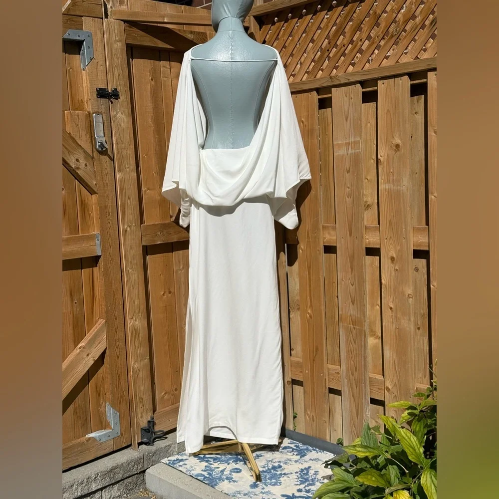 🆕 RAT & BOA 🧿 NWOT Margot Boatneck Long Sleeve Open Back White Maxi, Sz XXL